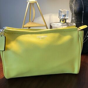 Coach Lemon Yellow Leather Wristlet/Clutch with Silver Hardware